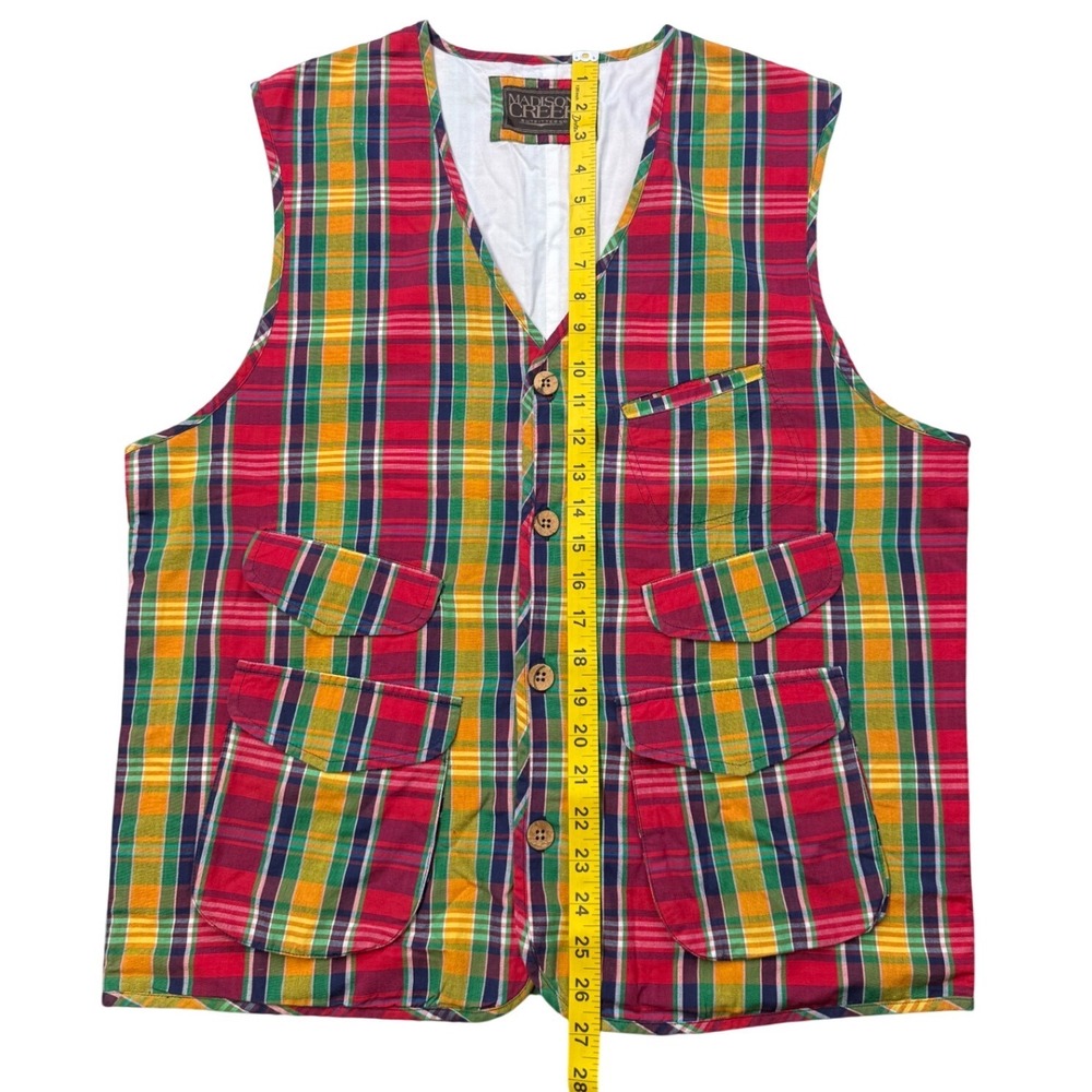 Madison Creek Plaid Utility Vest Mens Large Cotton Button Front Pockets - Picture 5 of 6